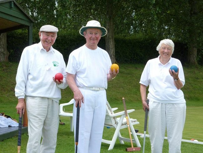 P1000691_1382.jpg - Frank H (captain) Peter M and Margaret Broome (Shrewsbury). Association league match August 22nd  Shrewsbury (h).